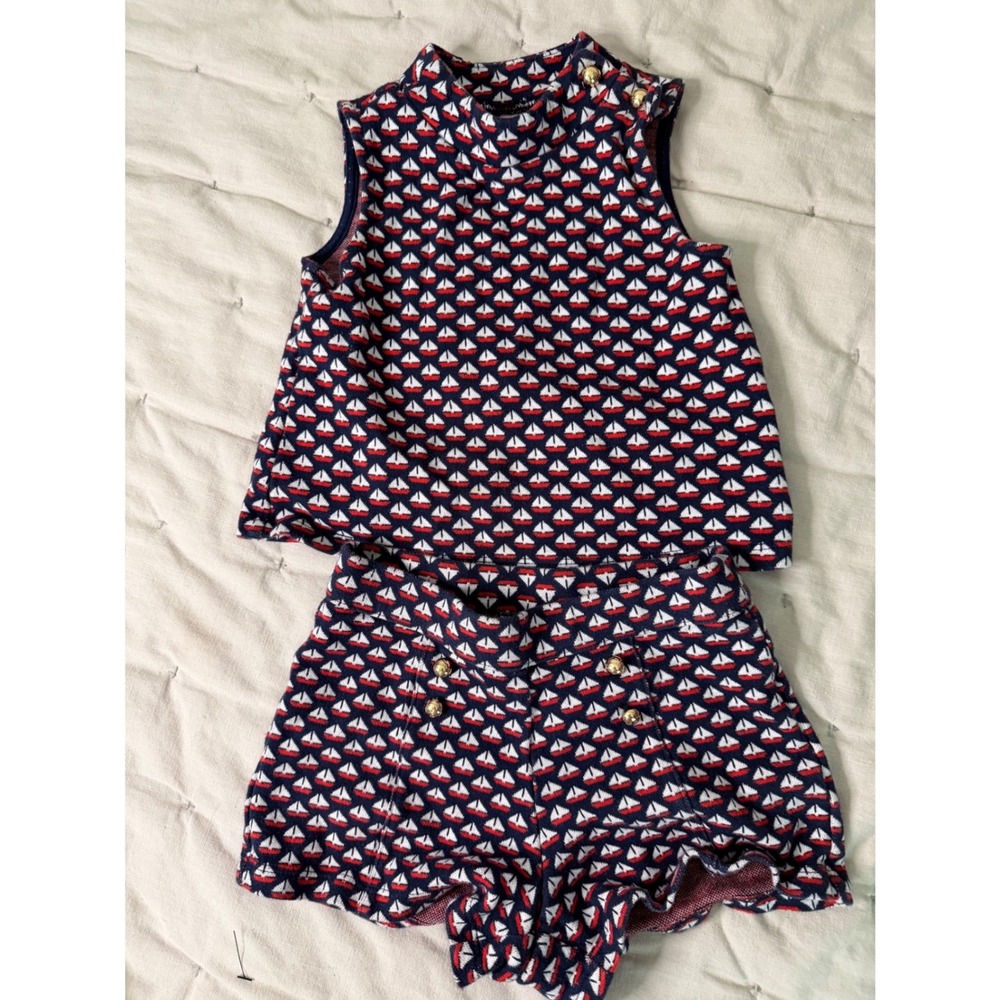 Janie and Jack Girls Sz 5 Sailboat Print Top and Shorts Set Nautical Cotton